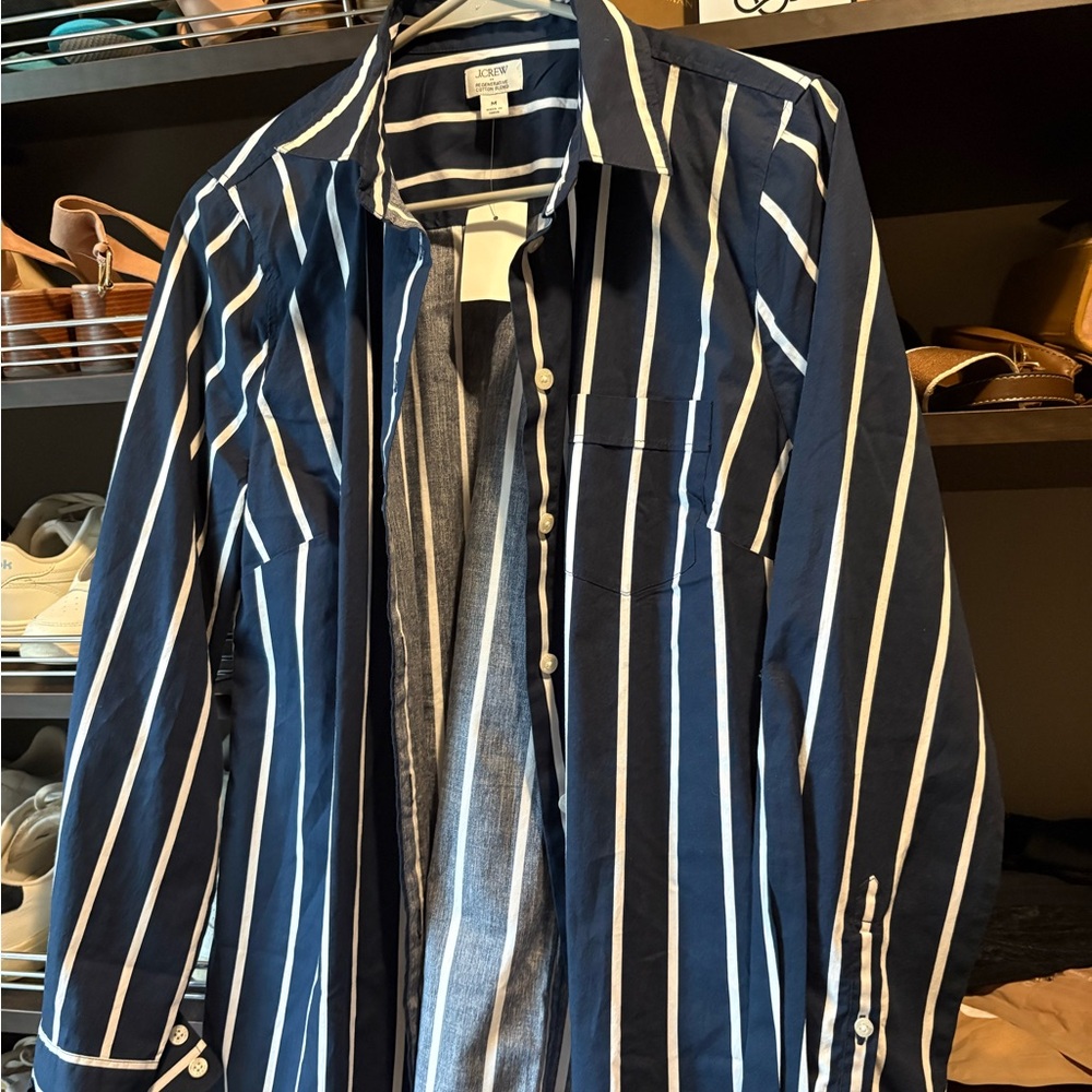 J. Crew Navy and White Striped Shirt